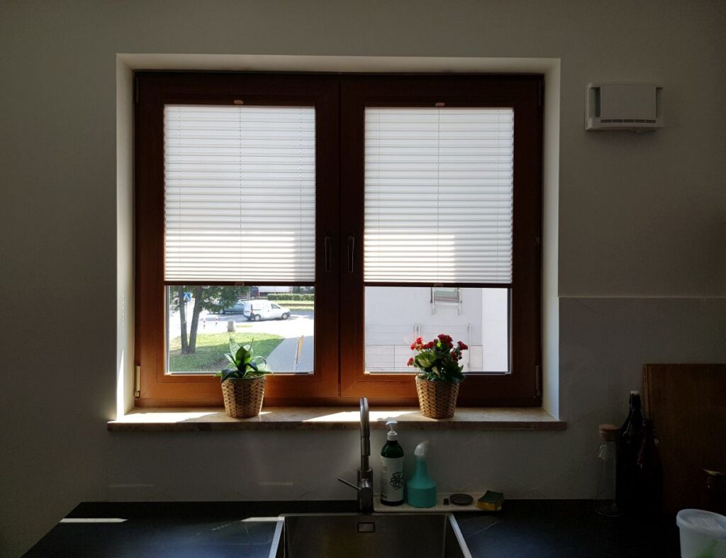 plisy, profil złoty dąb, materiał  transparentny, kolor biały