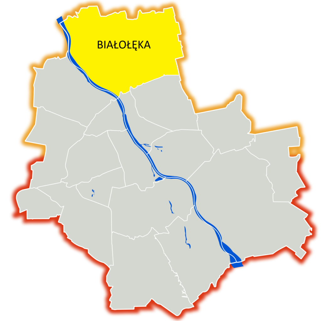 Mapa Warszawy z zaznaczoną dzielnicą Białołęka