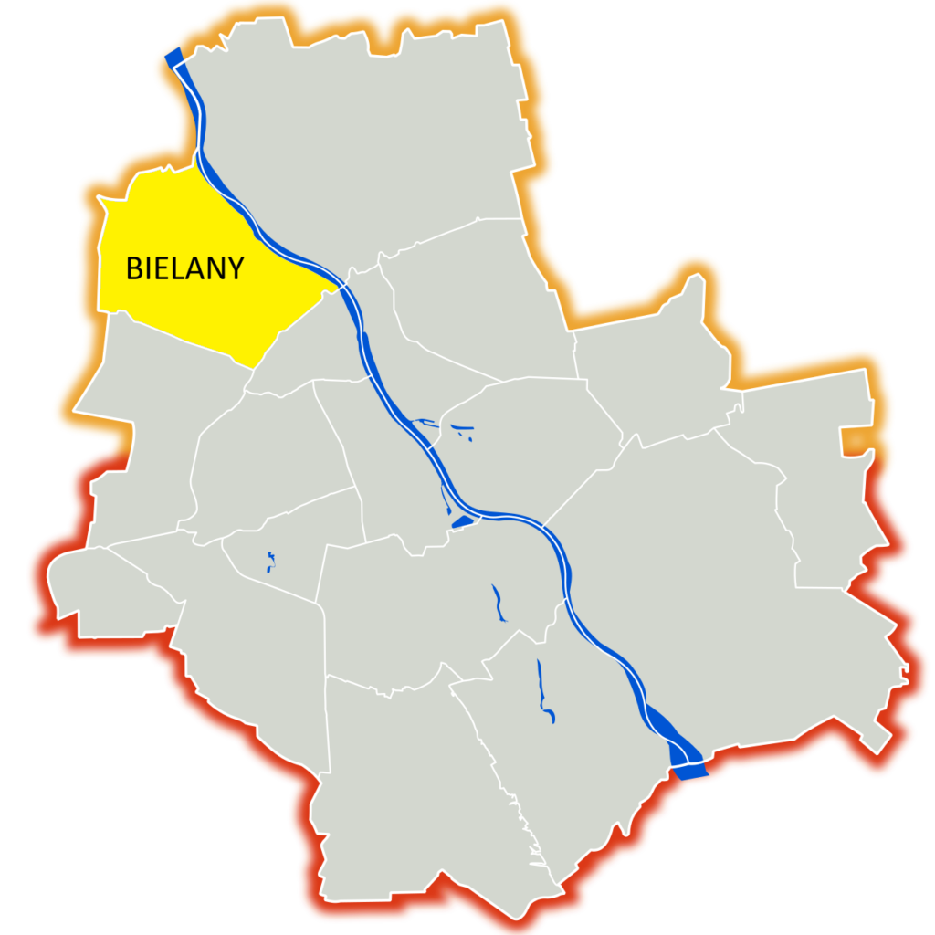 Mapa Warszawy z zaznaczoną dzielnicą PBielany