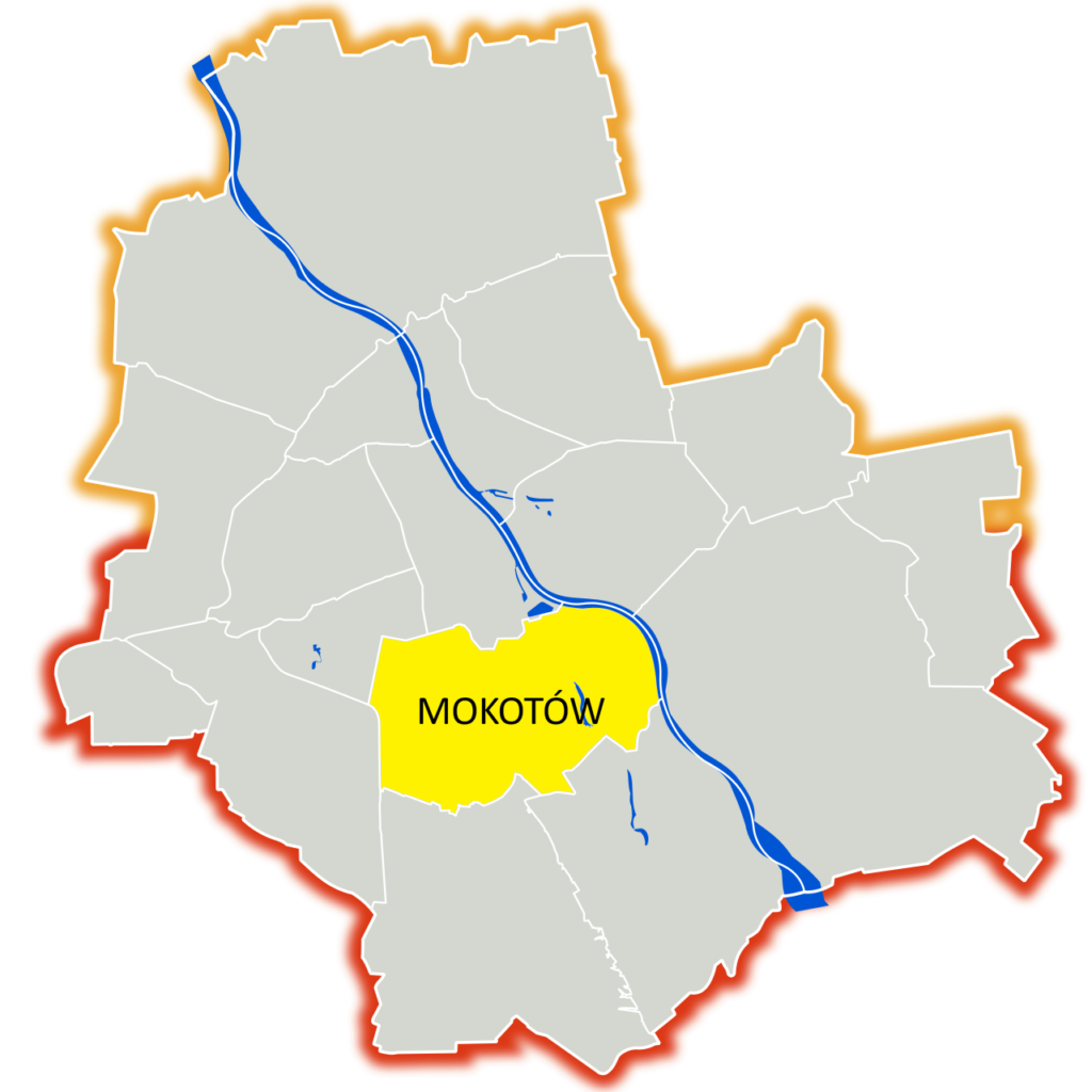 Mapa Warszawy z zaznaczoną dzielnicą Mokotów