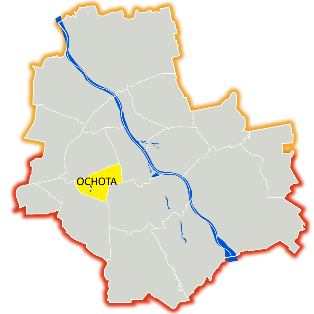 Mapa Warszawy z zaznaczoną dzielnicą Ochota