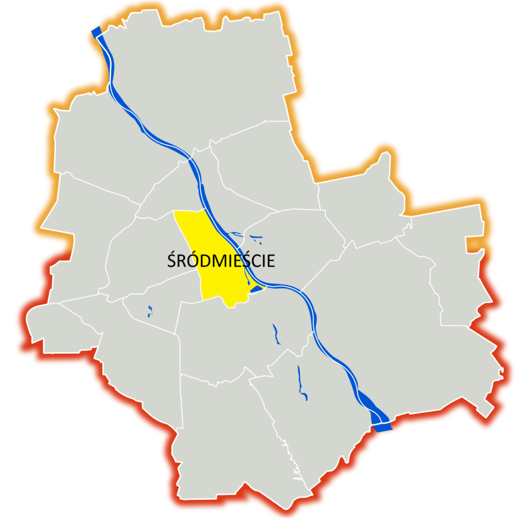 Mapa Warszawy z zaznaczoną dzielnicą Śródmieście
