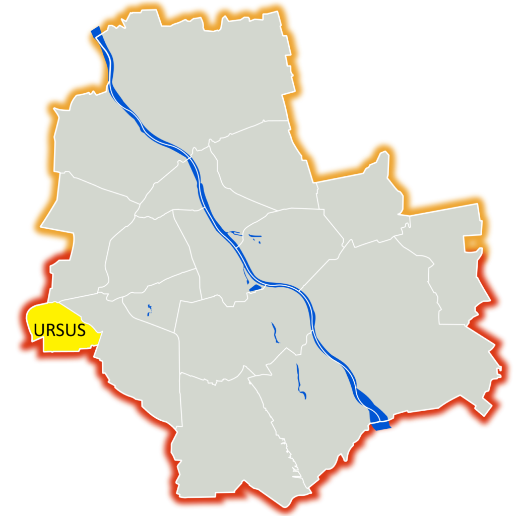 Mapa Warszawy z zaznaczoną dzielnicą Ursus