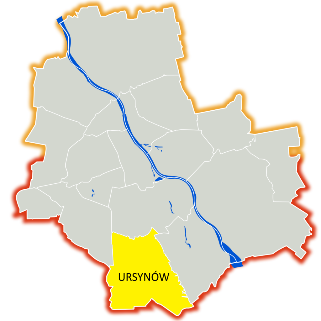 Mapa Warszawy z zaznaczoną dzielnicą Ursynów