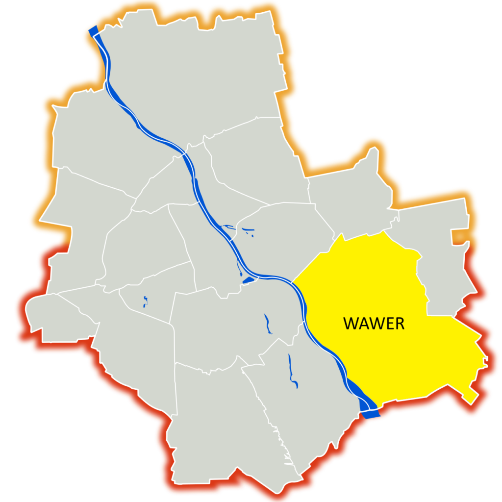 Mapa Warszawy z zaznaczoną dzielnicą Wawer