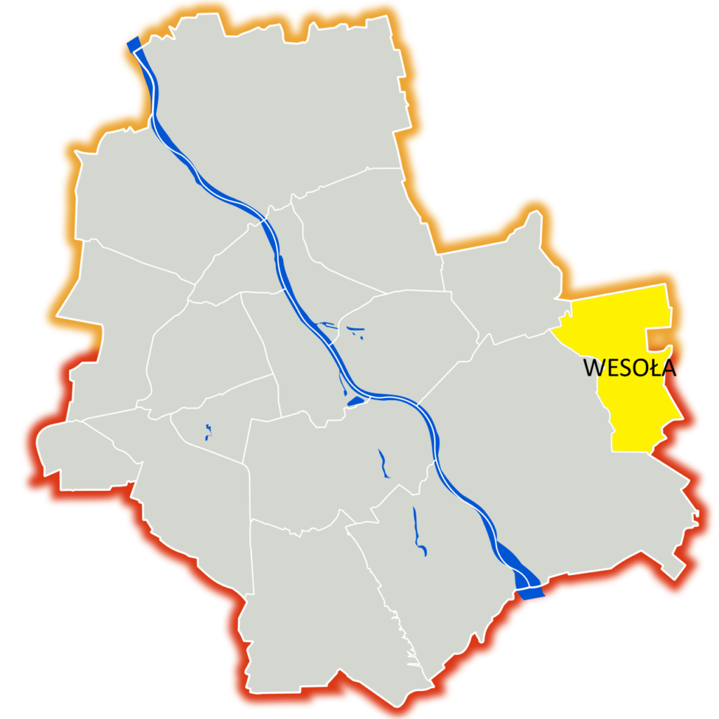 Mapa Warszawy z zaznaczoną dzielnicą Wesoła