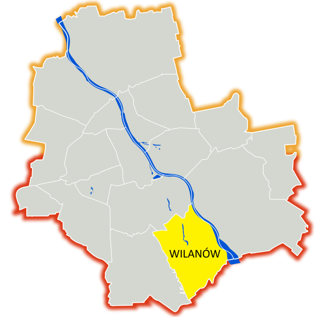Mapa Warszawy z zaznaczoną dzielnicą Wilanów