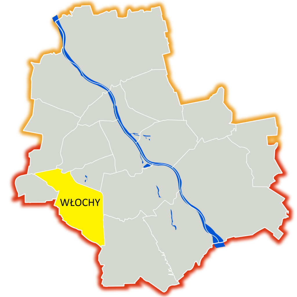 Mapa Warszawy z zaznaczoną dzielnicą Włochy