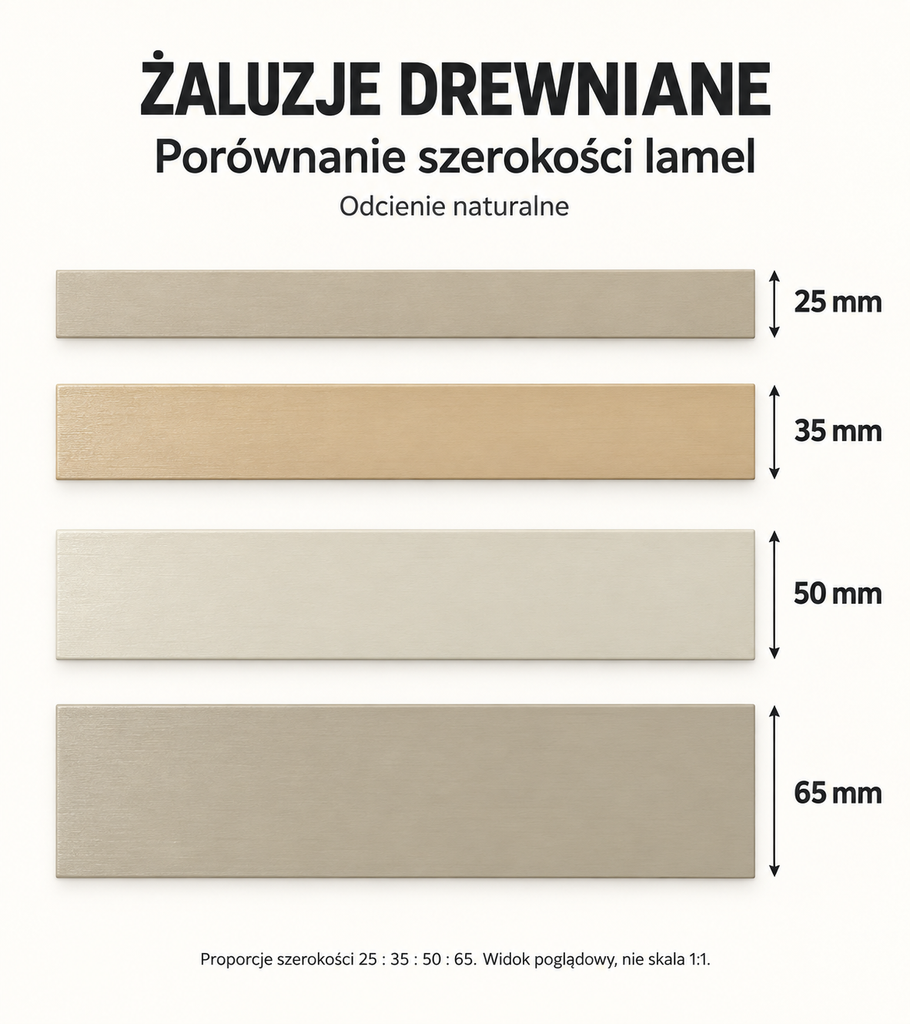 Porównanie szerokości lameli żaluzji drewnianych